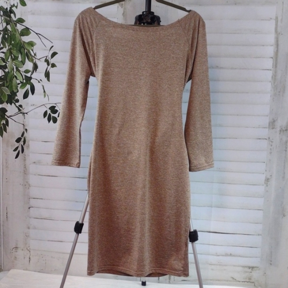 Brown/Khaki Sporty Off-Shoulder Bodycon Dress Size XL - Picture 6 of 6
